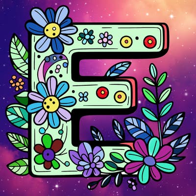 the letter e with flowers