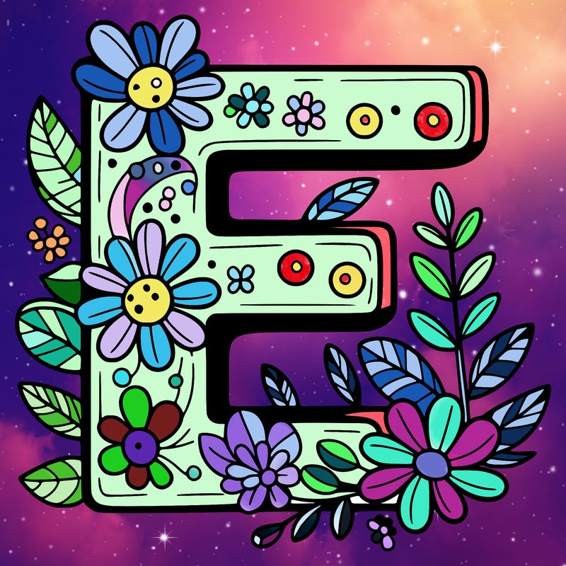 the letter e with flowers