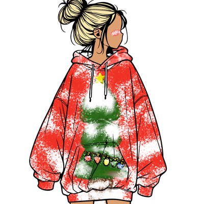 realistic girl with a oversized sweatshirt on and a bun