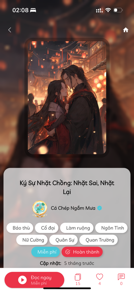 Mọt Truyện - Screenshot of a Vietnamese web novel detail page in the Mot Truyen app