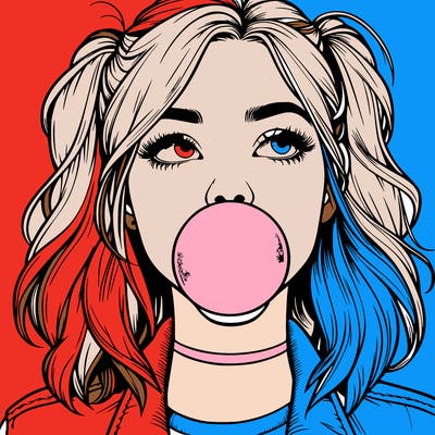realististic girl blowing bubble -gum