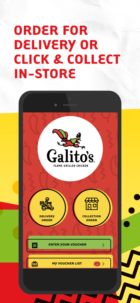 Galitos Zambia - Galitos Zambiaのモバイルアプリインターフェース。フードデリバリーまたはテイクアウトの注文用です。