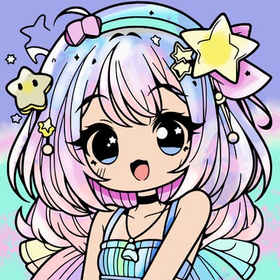 cute anime girl with star accessories
