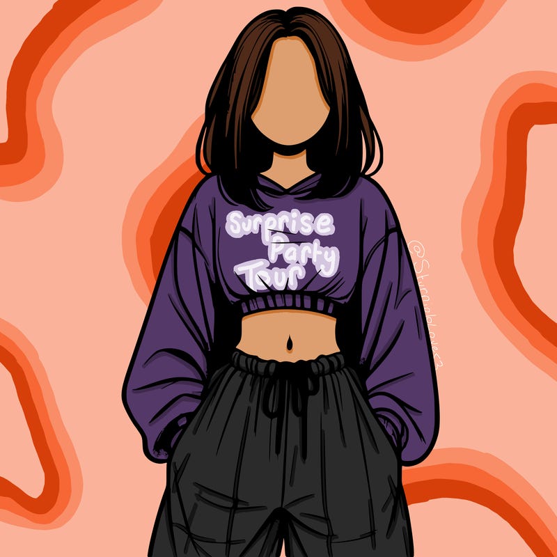realistic girl faceless with baggy pants and a crop top
