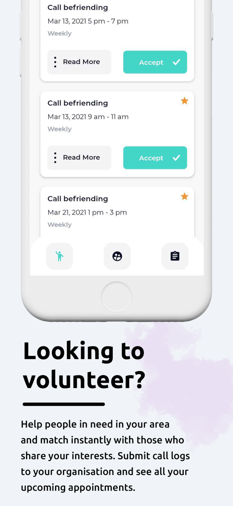 novoville - Interfaccia dell'app Novoville che mostra opzioni di volontariato comunitario e sessioni di chiamata per fare amicizia