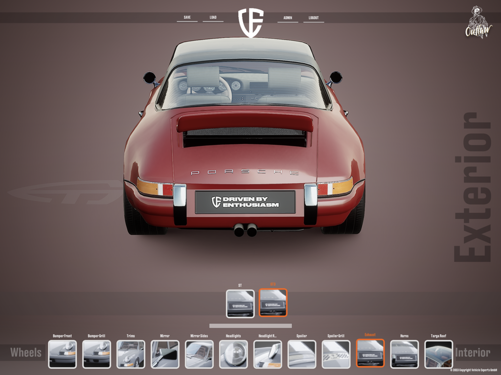 Vehicle Experts Configurator - Rear view of a red Porsche being customized in the Vehicle Experts Configurator app