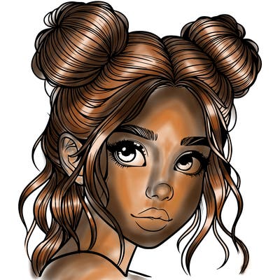 realistic girl with hair buns on her head