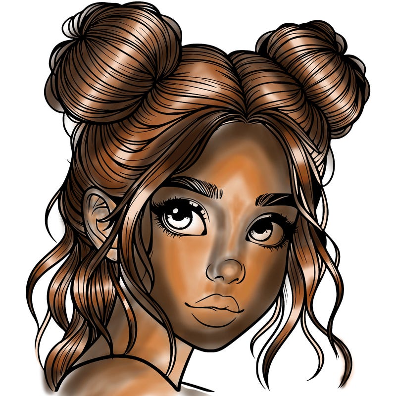 realistic girl with hair buns on her head