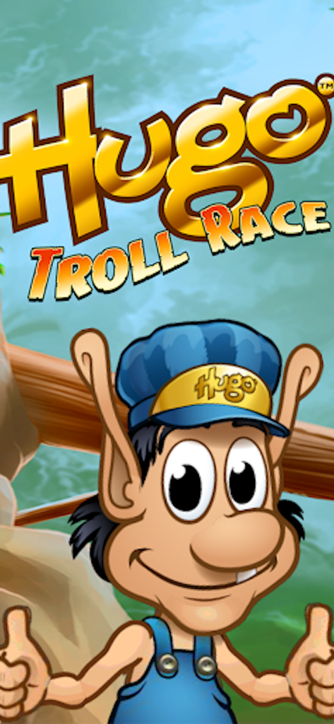 Hugo Troll Race Classic - Hugo the troll giving two thumbs up in the Hugo Troll Race Classic game splash screen