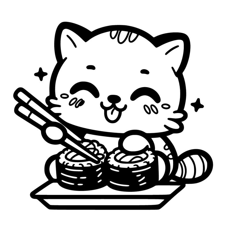 cute cat eating sushi.