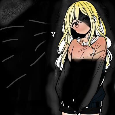 manga teen girl  in a sweater and baggy pants