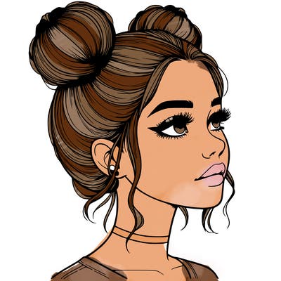 realistic girl with buns on the top of her head