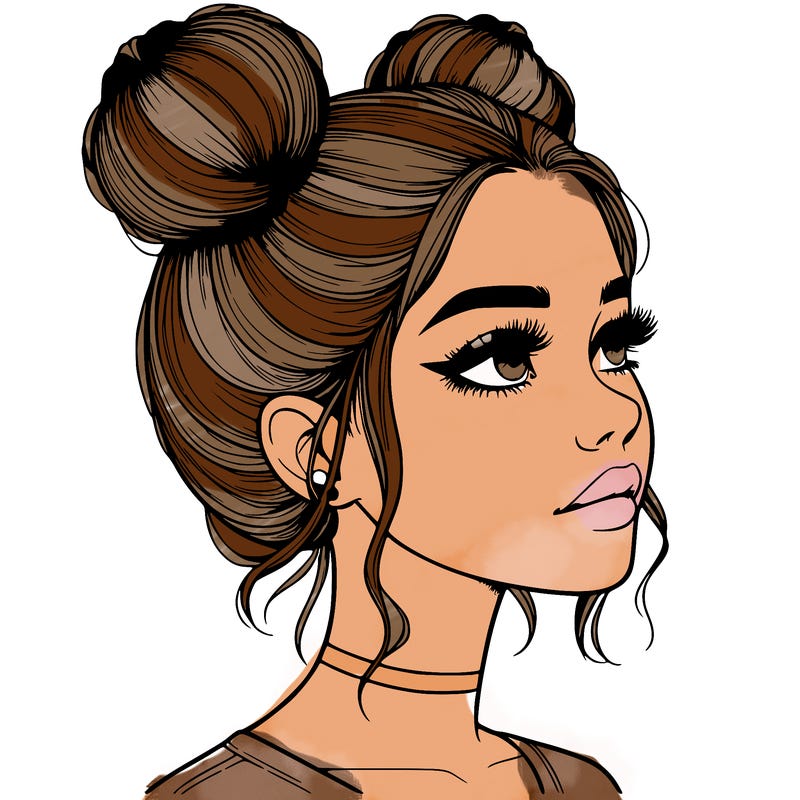 realistic girl with buns on the top of her head