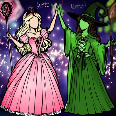 detailed realistic split of a princess and a witch