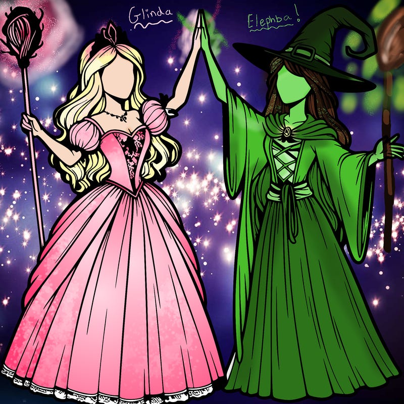 detailed realistic split of a princess and a witch