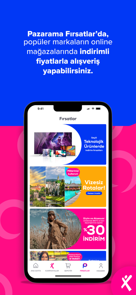 Maximum MobilアプリのPazaramaセクションでのショッピングや旅行の割引。