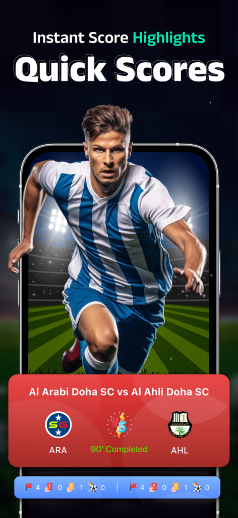 Live Football TV - Live Match - Écran d'application mobile montrant les scores de matchs de football en direct et les faits saillants