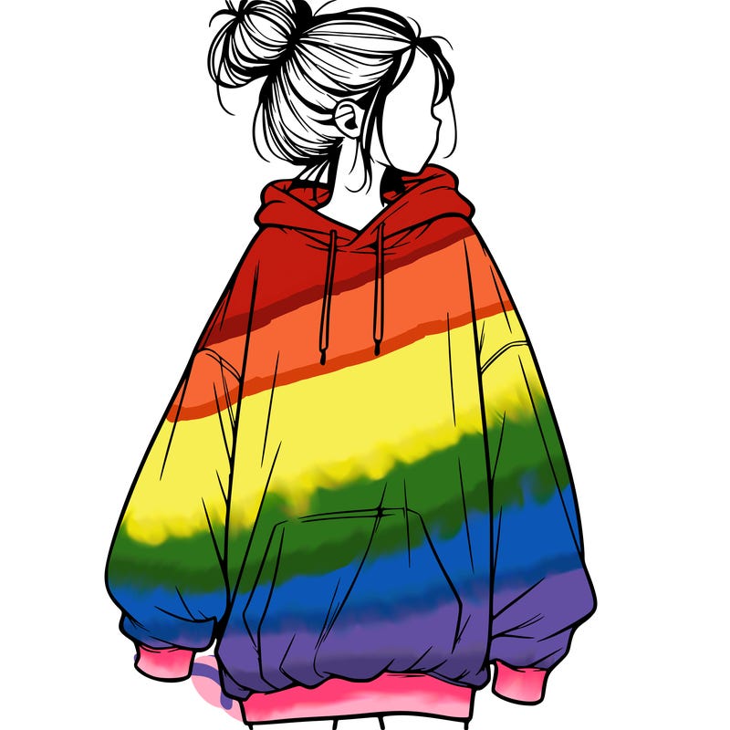 realistic girl with a oversized sweatshirt on and a bun