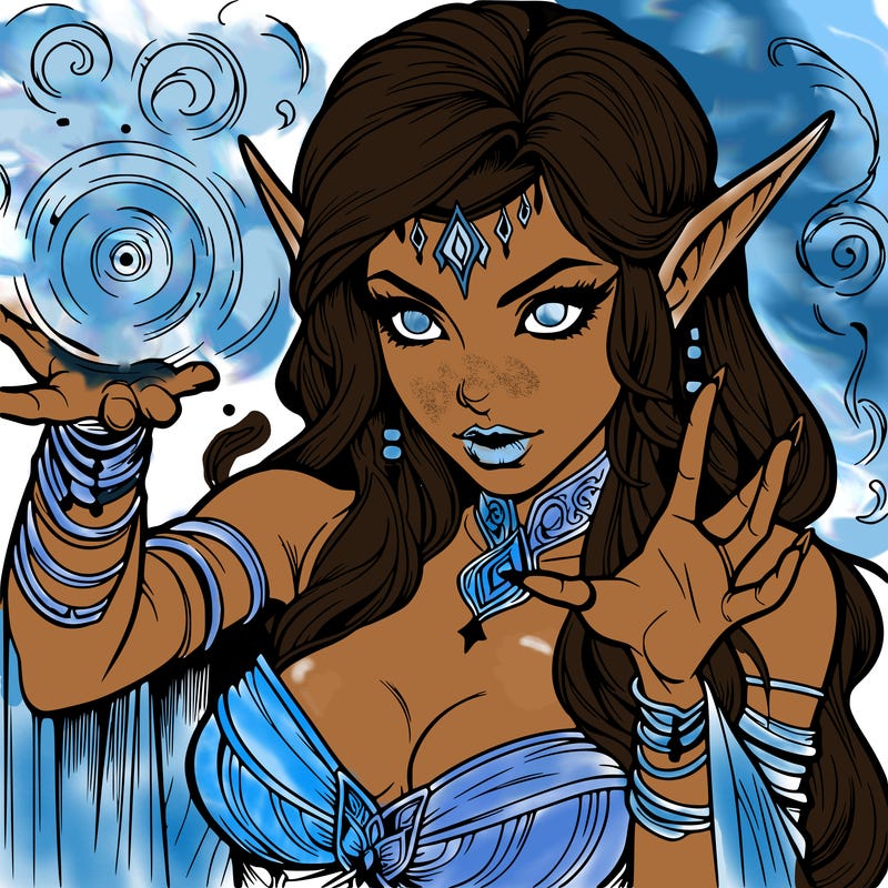 realistic scary beautiful elf sorceress casting spell