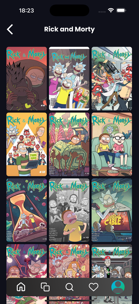 Rick and Morty comic book series collection in the Super Comics app