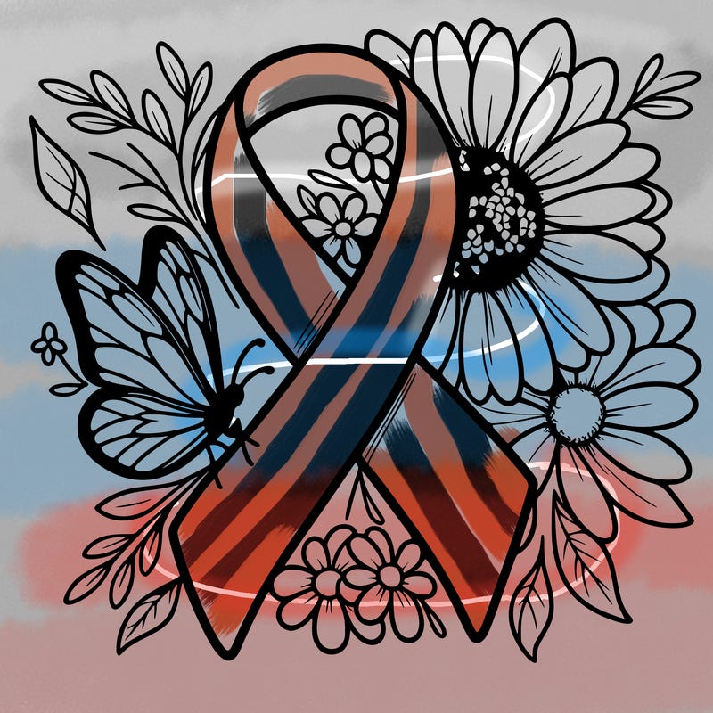cancer awareness symbol with flowers and butterflies