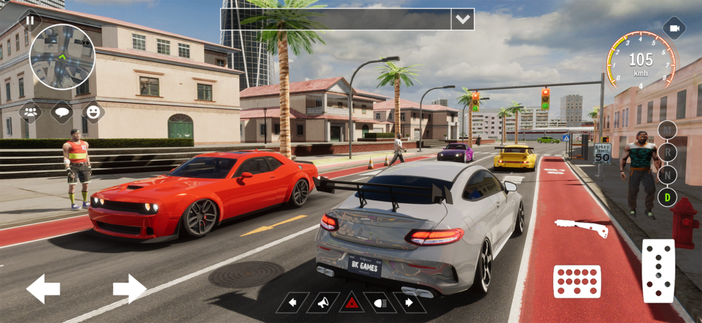 Real Car Parking : Multiplayer - Dos coches deportivos personalizados circulando por una ciudad en el juego Real Car Parking Multiplayer.