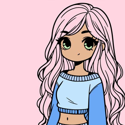 girl with long hair and a crop top with a sweater