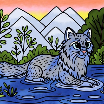 wild cat in a river