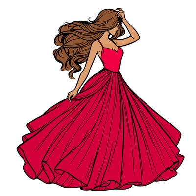 realistic woman with dress flowing in the wind