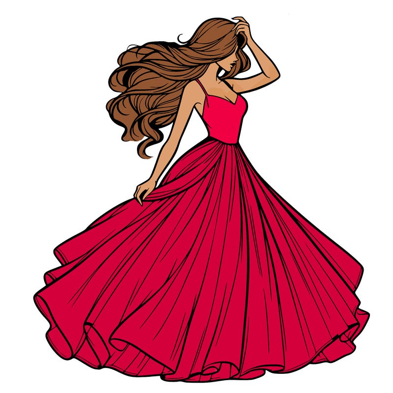 realistic woman with dress flowing in the wind