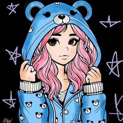 realistic girl in a animal pjs hoodie