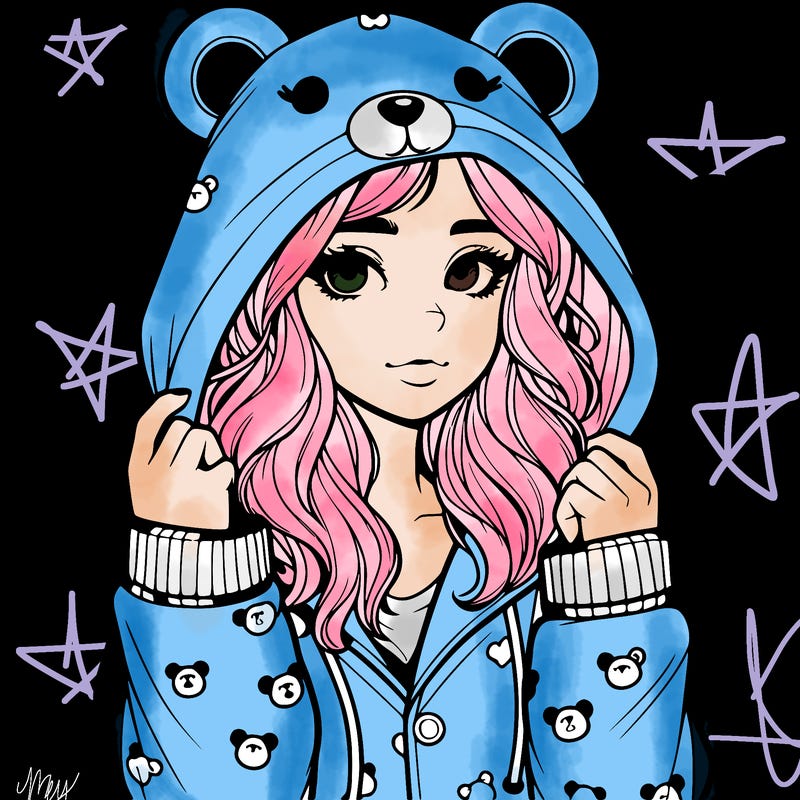 realistic girl in a animal pjs hoodie