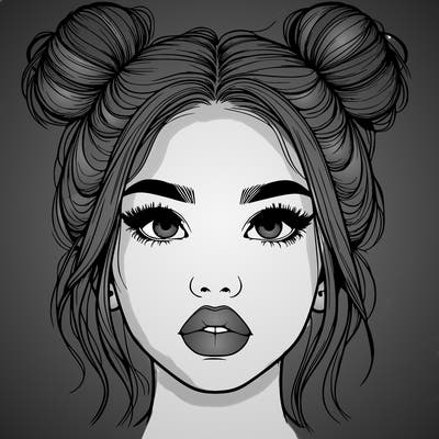 realistic girl with two buns on her hair and lips