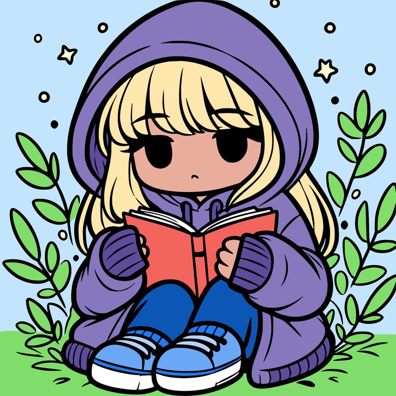 girl in oversized hoodie reading a book