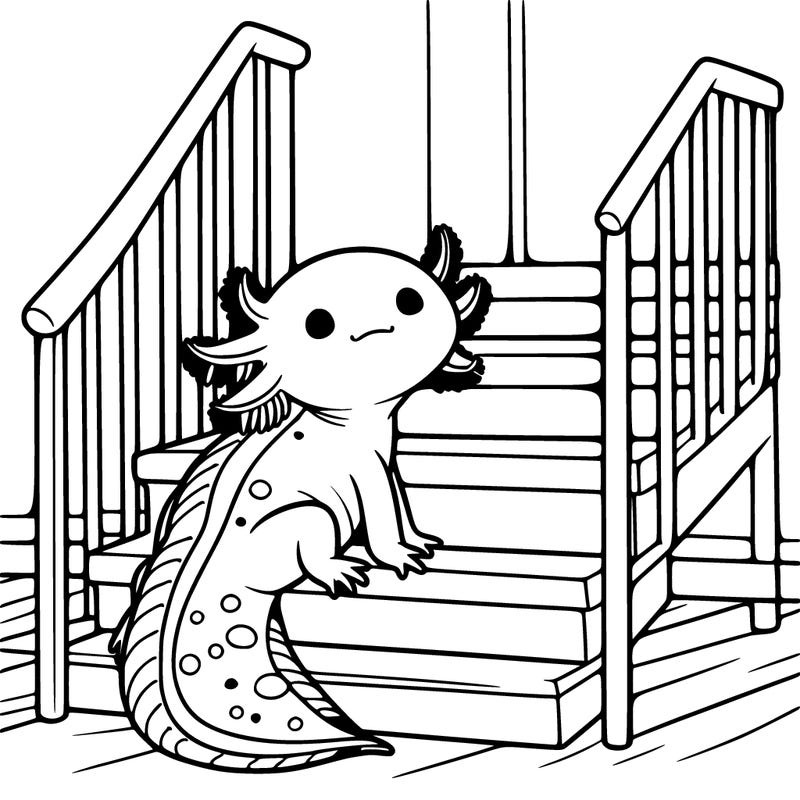axolotl sitting on the stairs