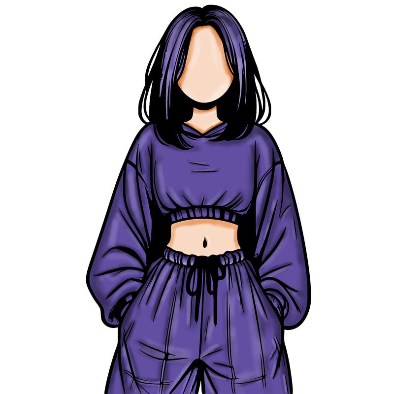 realistic girl faceless with baggy pants and a crop top