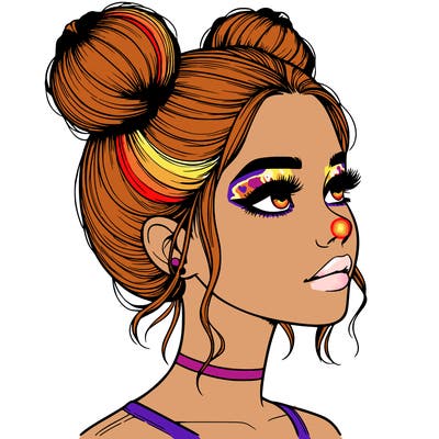 realistic girl with buns on the top of her head