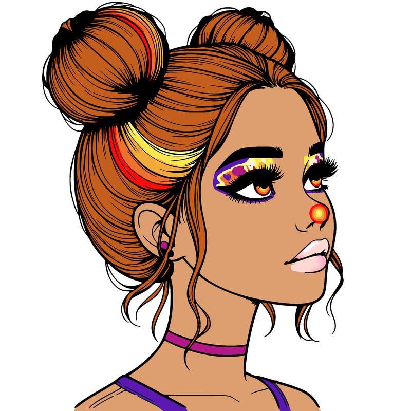realistic girl with buns on the top of her head