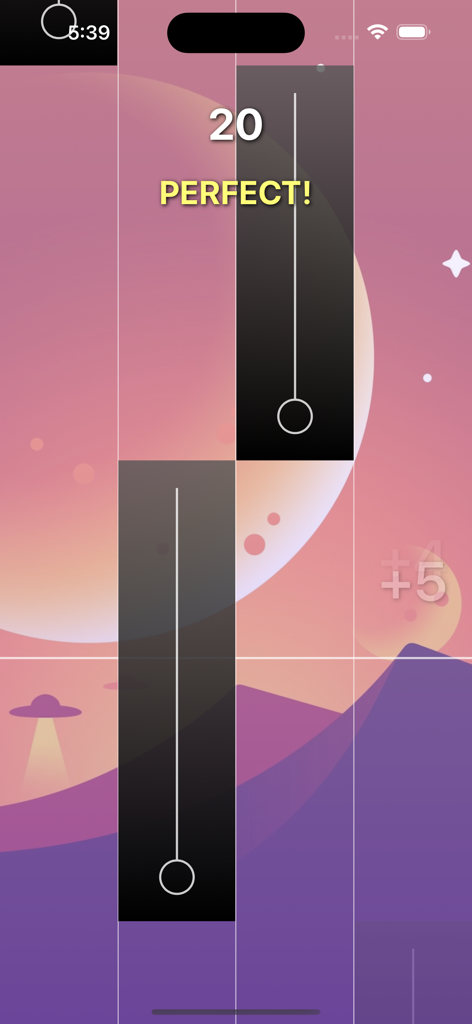 Music Tiles 9 - Gameplay di Music Tiles 9 che mostra lunghe tessere di pianoforte e il testo "perfect hit"