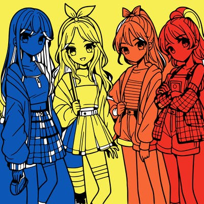 teen manga girls group of 4