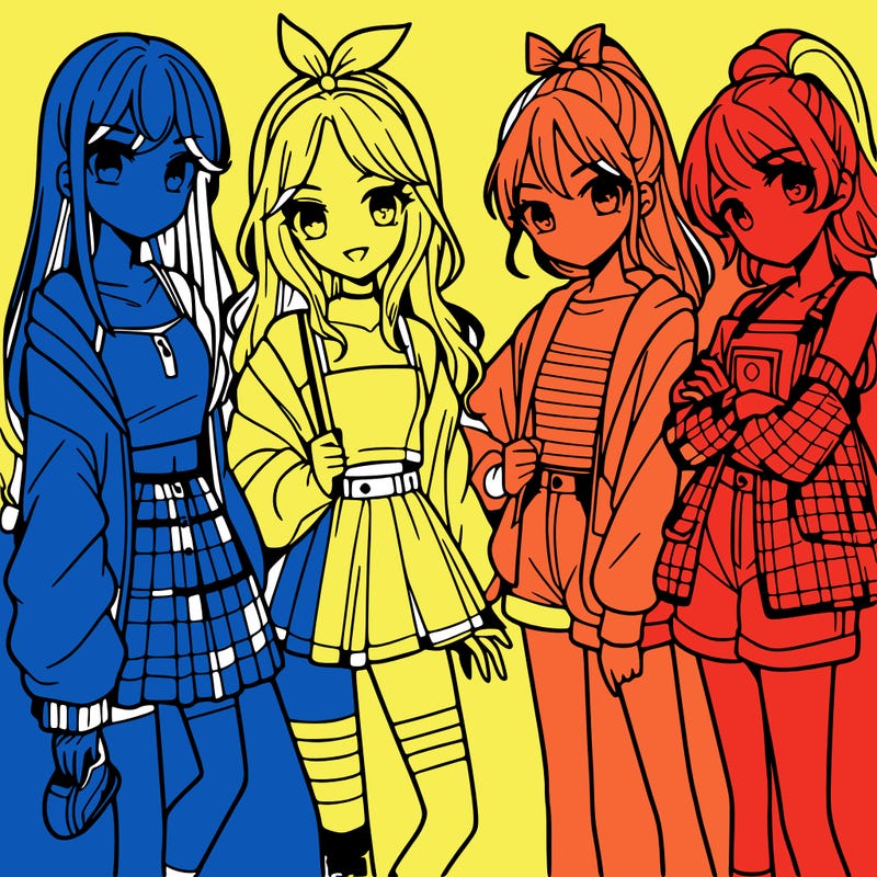 teen manga girls group of 4