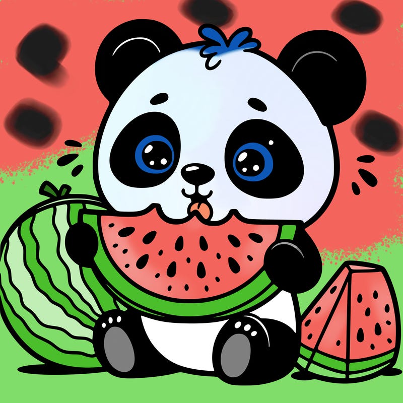 panda eating a watermelon