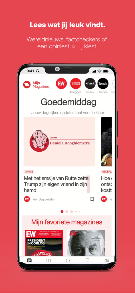 Mijn Magazines App Startbildschirm zeigt digitale Magazintitel und Nachrichtenartikel