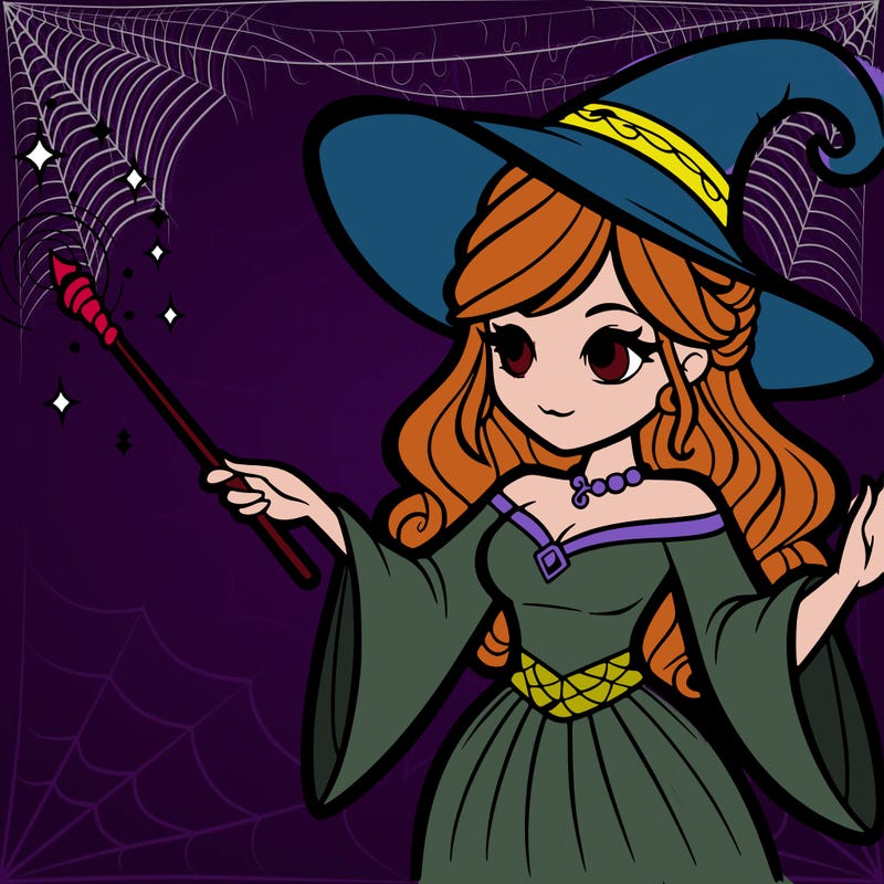 a sorceress with a wand about to cast a spell