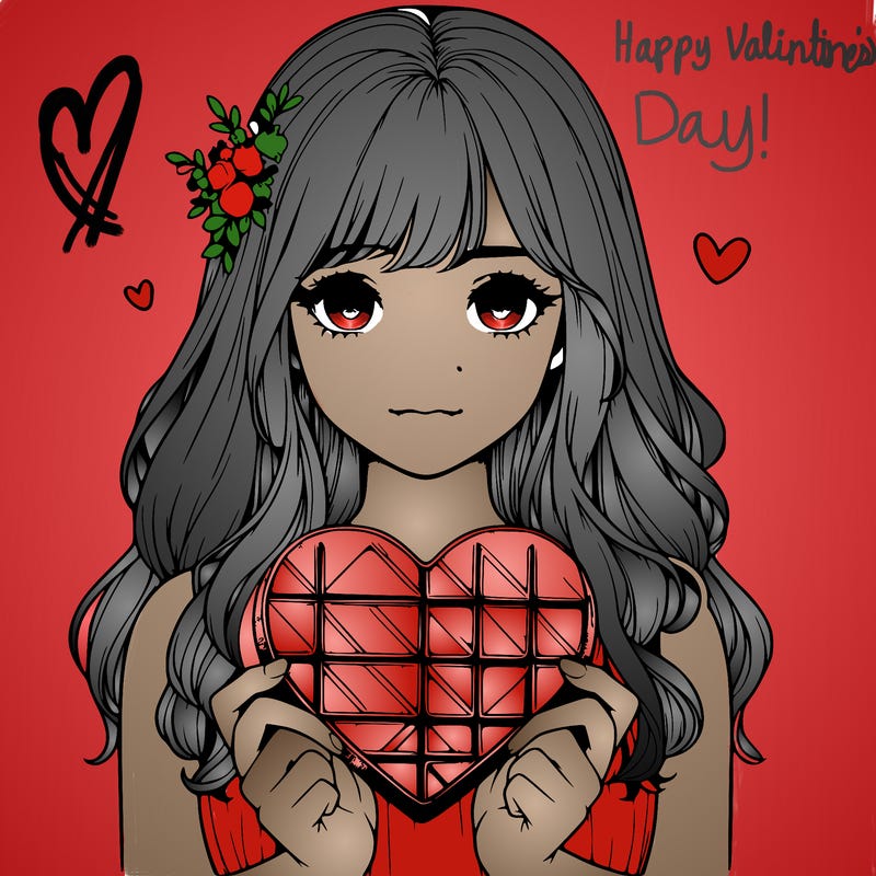realistic girl holding a valentine of chocolate