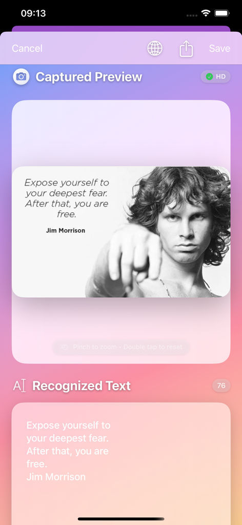 PhotoText OCR Pro - Interfaz de la aplicación PhotoText OCR Pro mostrando la extracción de texto de una foto