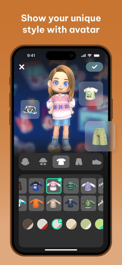 FUZE: Gaming Community - User interface for customizing a digital avatar in the FUZE gaming community app
