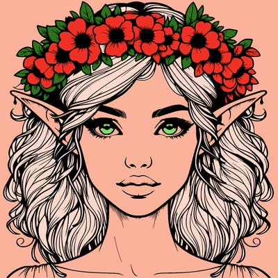 realistic female elf with flower crown