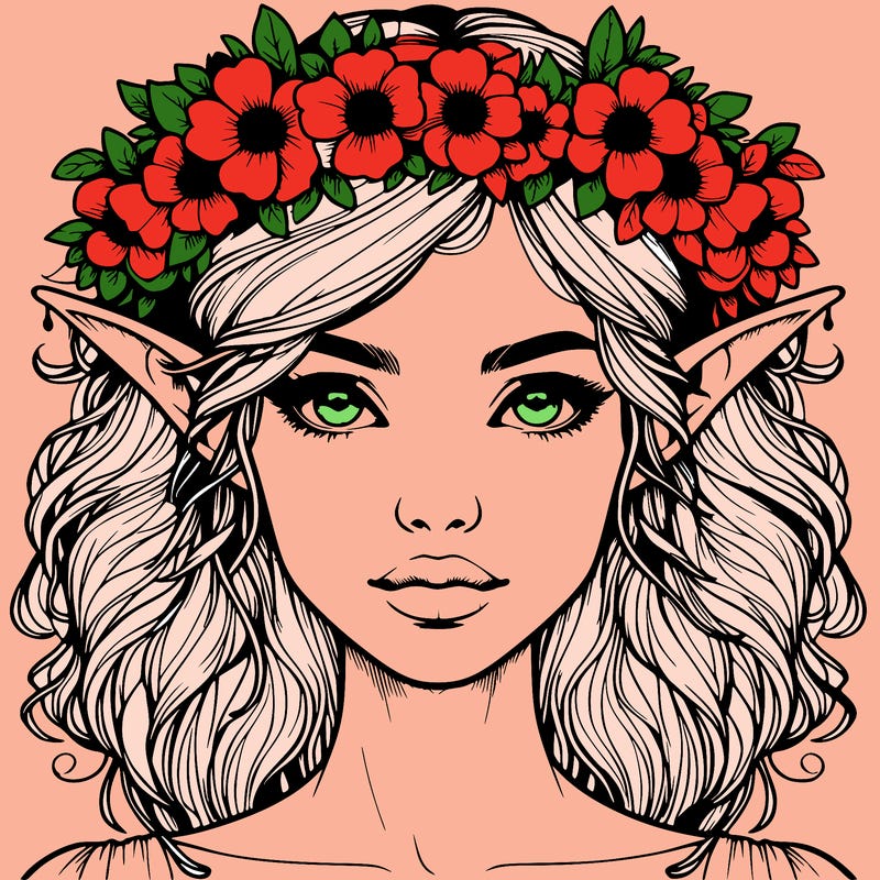 realistic female elf with flower crown