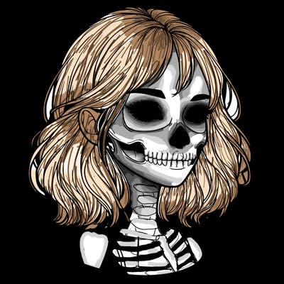 realistic girl with skull
